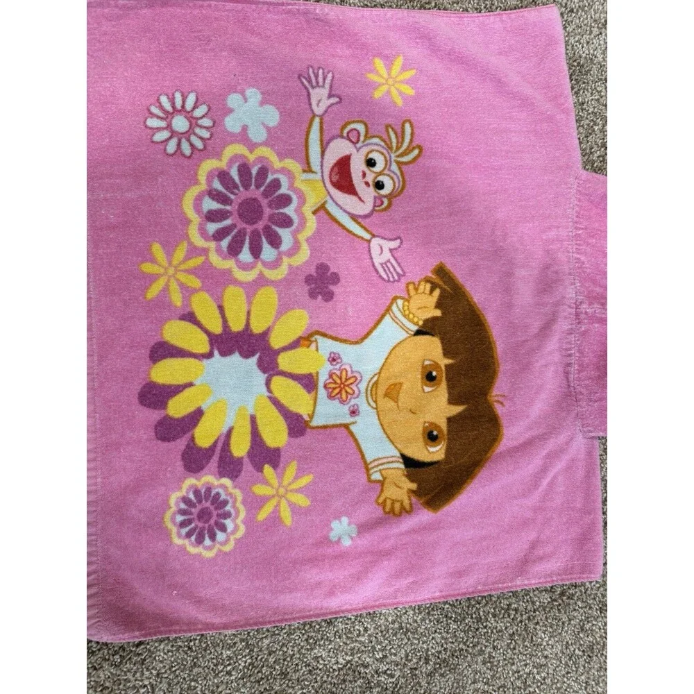 Vintage Y2K Dora The Explorer Boots Towel Poncho Hooded Beach Towel Pink